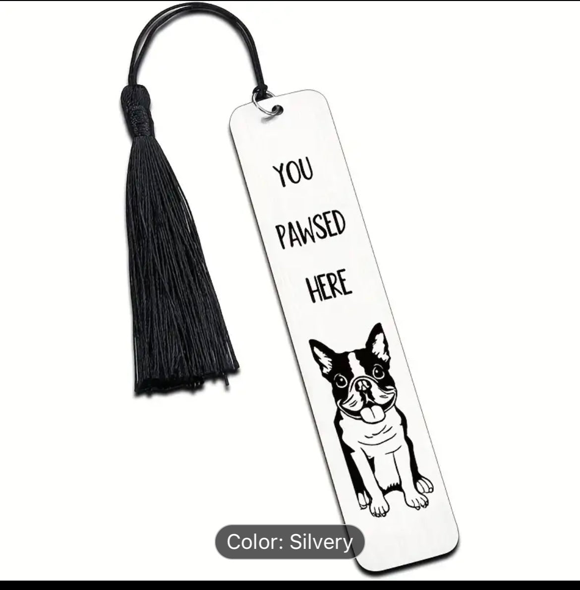 Bookmark with a dog illustration and text 'YOU PAWSED HERE' on a white background